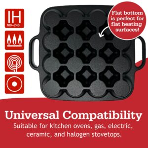 Otafuku Takoyaki Plate, Cast Iron Japanese Grill for Cooking Takoyaki Balls, Nonstick Pan (16 Holes)