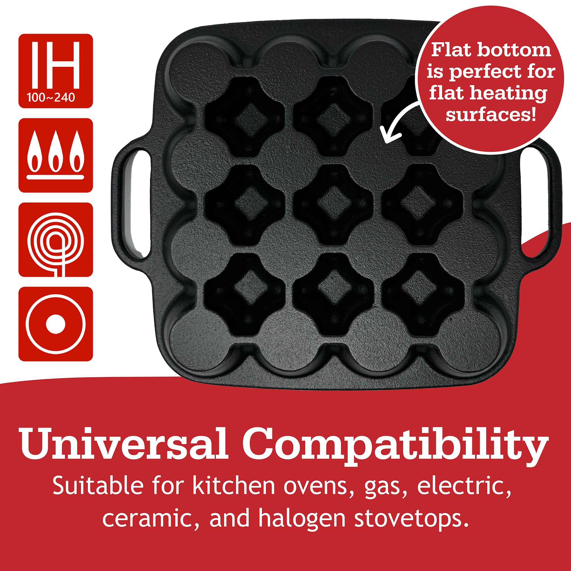 Otafuku Takoyaki Plate, Cast Iron Japanese Grill for Cooking Takoyaki Balls, Nonstick Pan (16 Holes)