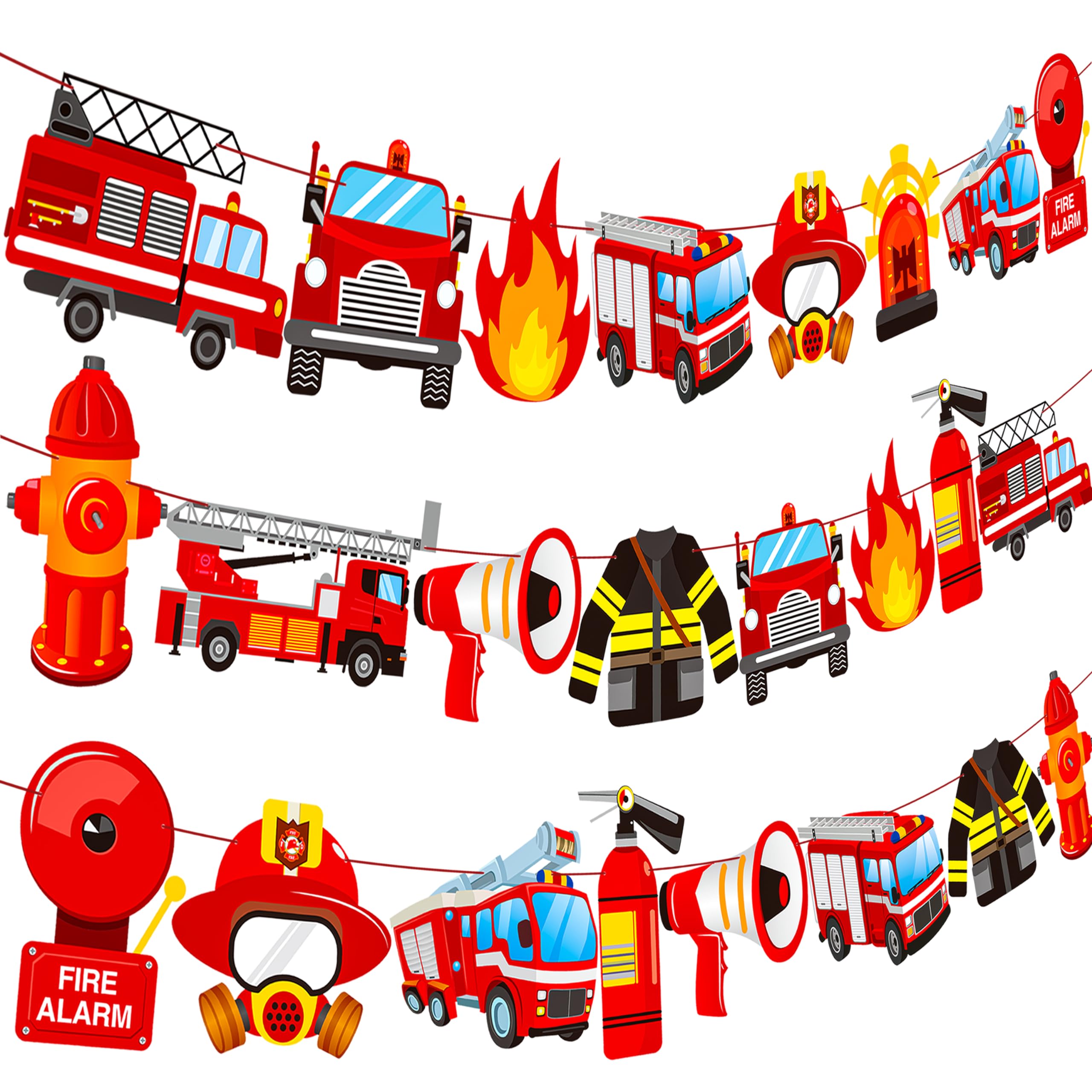 Fire Truck Banner Fire Engine Rescue Party Banners 3Pcs Fireman Birthday Banners Fire Truck Birthday Decoration for Firefighter Baby Shower Supplies