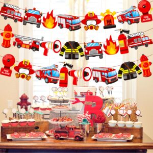 Fire Truck Banner Fire Engine Rescue Party Banners 3Pcs Fireman Birthday Banners Fire Truck Birthday Decoration for Firefighter Baby Shower Supplies