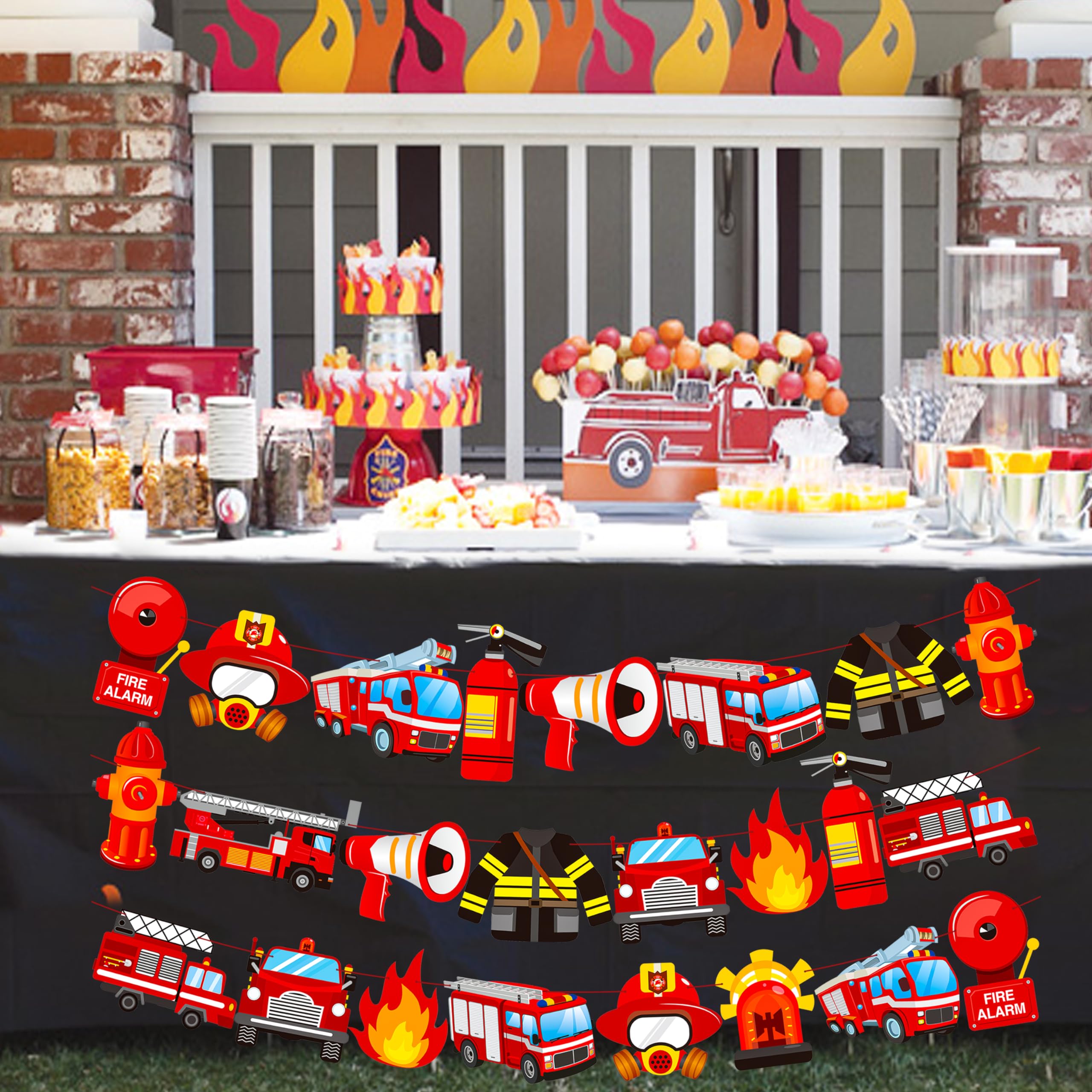 Fire Truck Banner Fire Engine Rescue Party Banners 3Pcs Fireman Birthday Banners Fire Truck Birthday Decoration for Firefighter Baby Shower Supplies