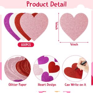 BWkoss 100Pcs Glitter Heart Cutouts Mother's Day Heart Confetti Red Purple Pink White Hearts Paper Accent Cutouts for Classroom Bulletin Border Holiday Wedding Bridal Shower Decors