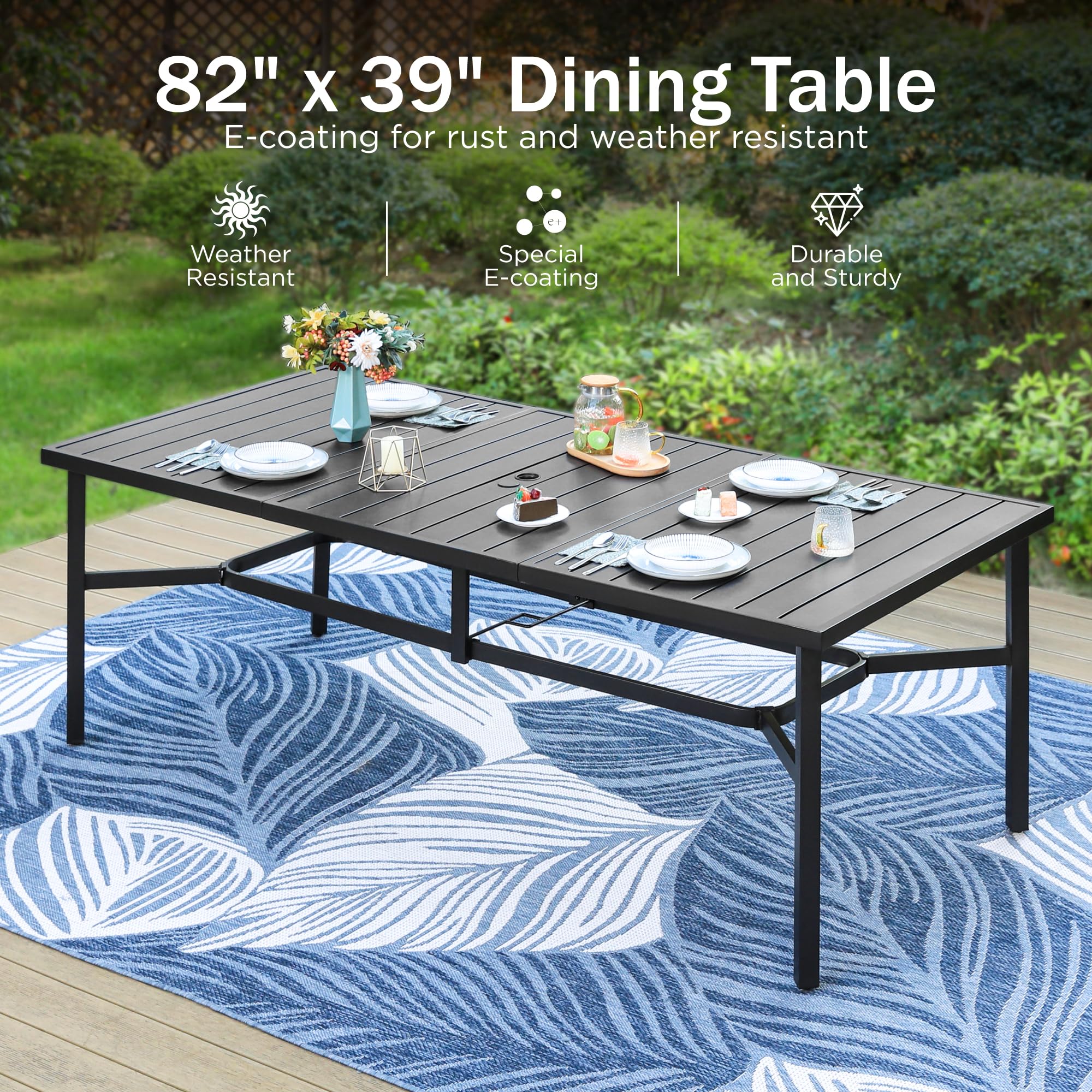 PHI VILLA Patio Dining Table and Chairs for 8,Outdoor Chairs with Textilene Fabric,Quick-Dry and Waterproof,Extra Large Rectangular Metal Table,Outdoor Furniture Set for Outside,Garden,Yard