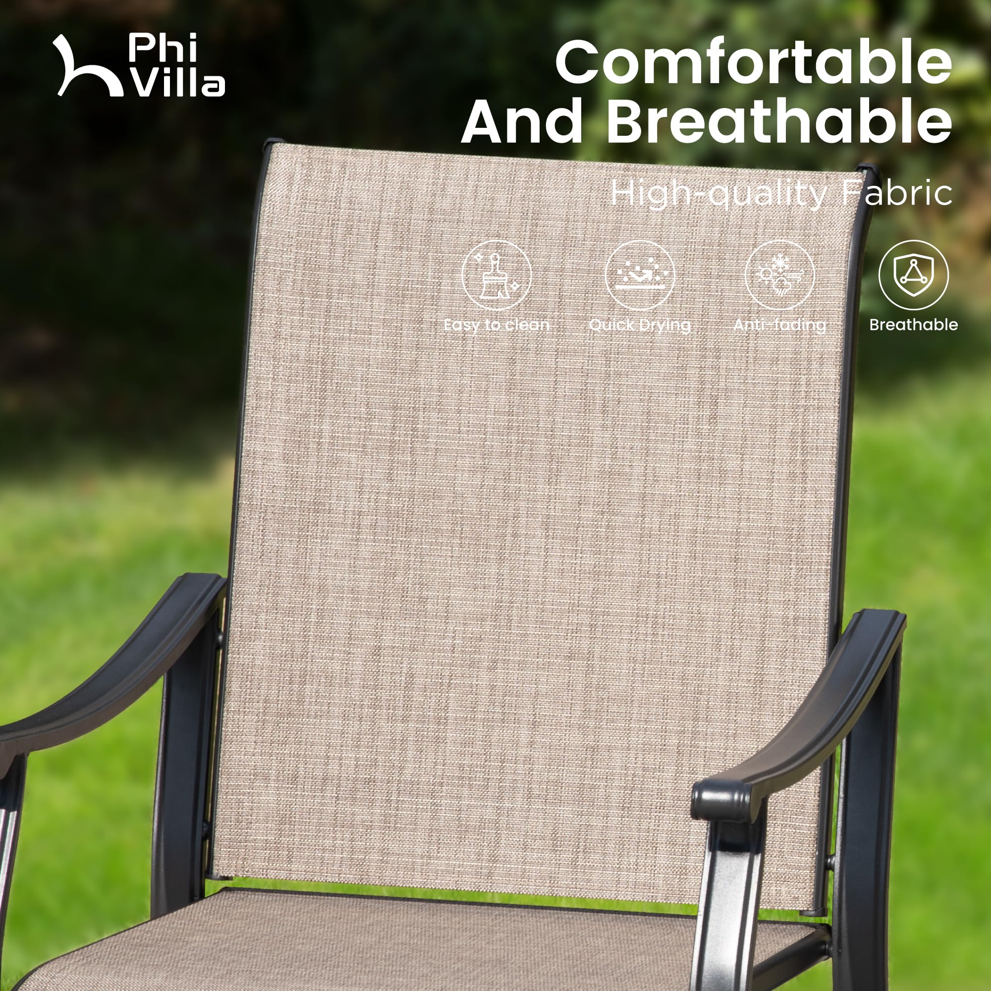 PHI VILLA Patio Dining Table and Chairs for 8,Outdoor Chairs with Textilene Fabric,Quick-Dry and Waterproof,Extra Large Rectangular Metal Table,Outdoor Furniture Set for Outside,Garden,Yard