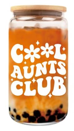 HEXMOZ Aunt Gifts from Niece, Newphew - Auntie Birthday Gifts, Cool Aunt Club, Auntie Era, Best Aunt Ever, Promoted To Aunt, New Aunt, Pregnancy Announcement Ideas - 16oz Glass Cup