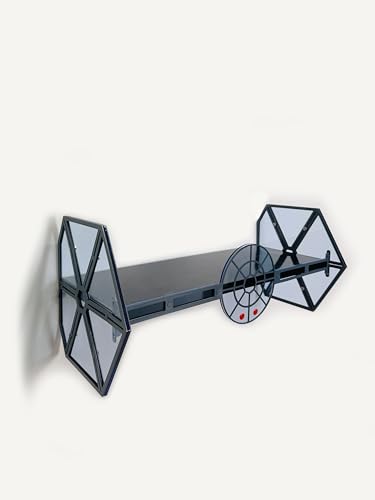 ThreeIslandsArt Tie Fighter Inspired Sci-Fi Wall Hanging with Functional Shelving: A Must-Have Star Wars Gifts for Adults Men and Women, Perfect Gaming Decor and Funko Pop Display