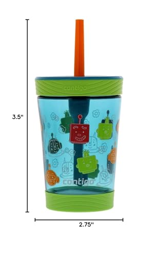 Contigo Kids Spill-Proof 14oz Tumbler with Straw and BPA-Free Plastic, Fits Most Cup Holders and Dishwasher Safe, Juniper Matcha Friend Bots