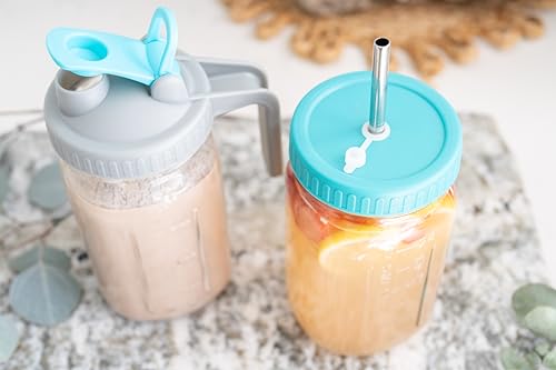 Mason Jars 32 oz (14pc Set) Multi-Purpose Wide Mouth Mason Jars 32 oz |Use Quart Mason Jars as Mason Jar Pitcher, Breastmilk Pitcher, 32 oz Mason Jars, Juice Pitcher or Canning Jars 32 oz -Leakproof