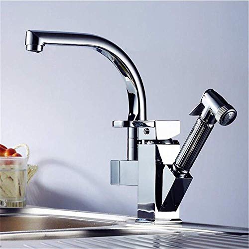 Faucet, Modern Minimalist Copper Kitchen Faucet Bathroom Bath Faucet Polished Multifunctional Cold Water Mixer with Wire Drawing Spray Head Kitchen Sink Faucet