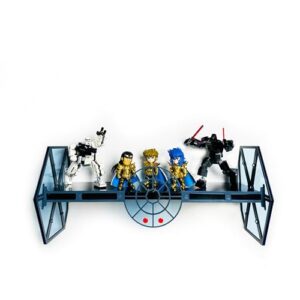 ThreeIslandsArt Tie Fighter Inspired Sci-Fi Wall Hanging with Functional Shelving: A Must-Have Star Wars Gifts for Adults Men and Women, Perfect Gaming Decor and Funko Pop Display