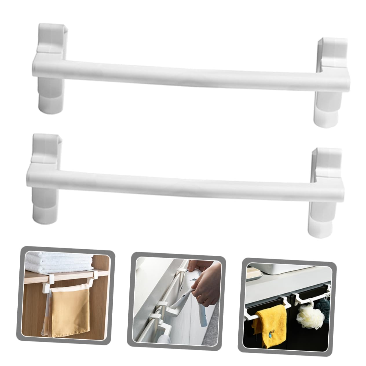 Yardenfun 2pcs Over Door Rack Over The Cabinet Rack Towel Holder Towel Hanger Over Cabinet Rack No Drill Towel Bar Cabinet Rack for Hanging Buckle Towel Bar Towel Rack Organizer White Abs