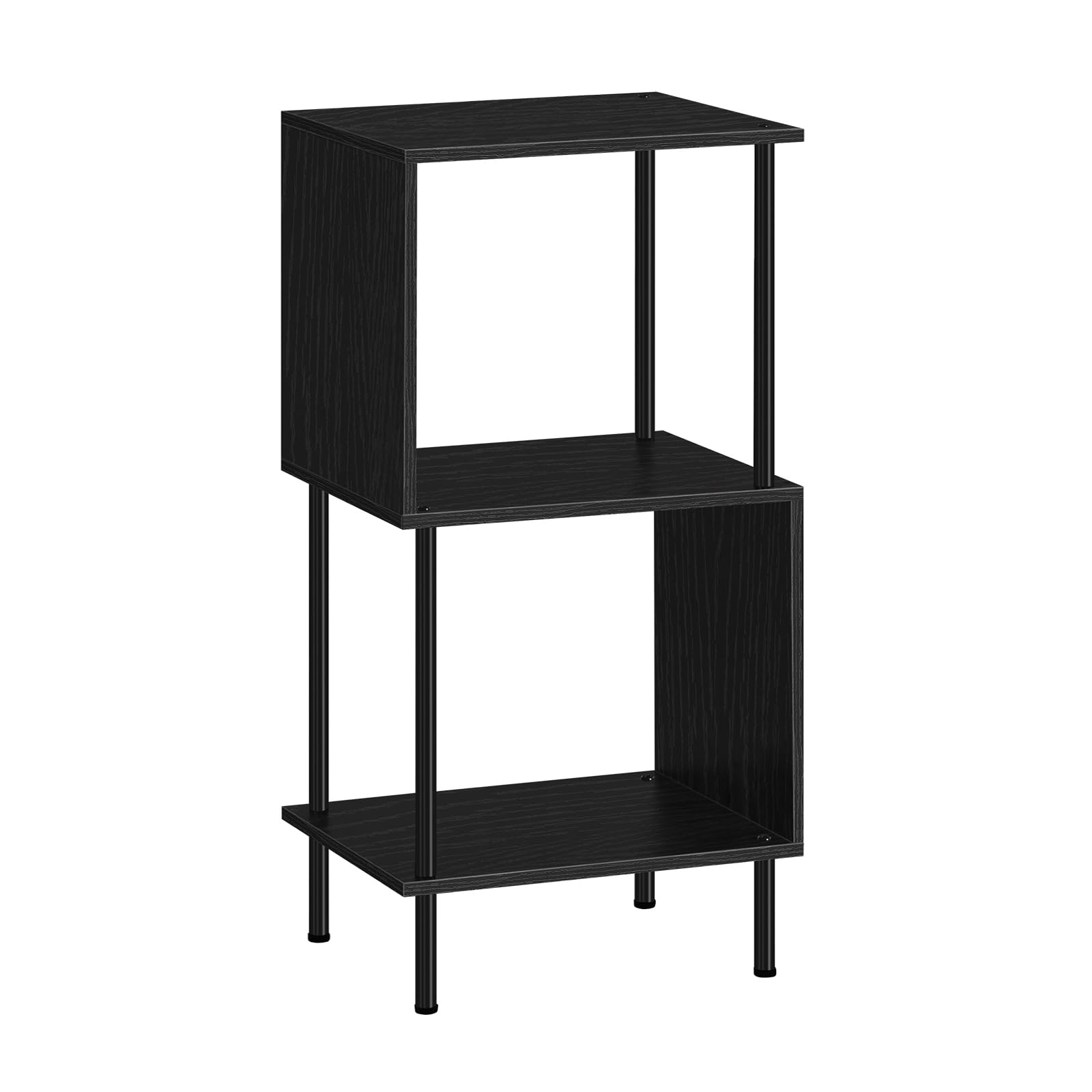 ETELI 3 Tier Small Bookshelf Black Book Shelf for Small Spaces S Shaped Bookcase Organizer for Office, Kids, Living Room Bedroom Home Corner