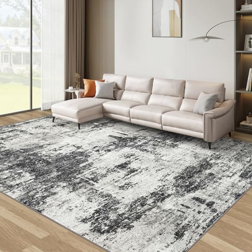 9x12 Area Rugs Living Room Rugs: Large Washable Rug with Anti-Slip Backing Non-Shedding Stain-Resistant Soft Abstract Carpet for Bedroom Dining Room Nursery Home Office - Black