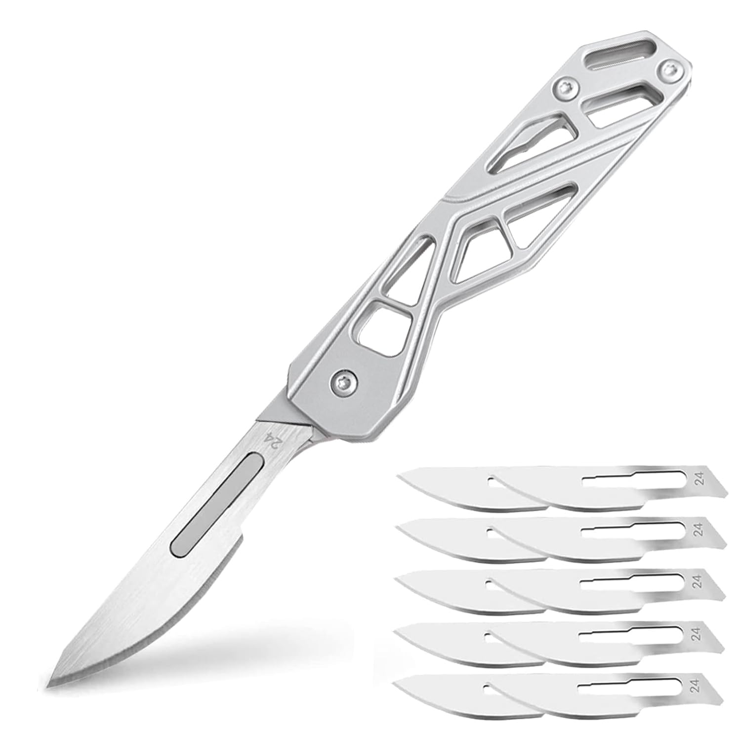 QZL Scalpel Knife, Folding Pocket Knife for Men, Small Keychain Knife, EDC Utility knife, Surgical Knives with 10pcs #24 Replaceable Blades, Razor Knives for Outdoor Skinning