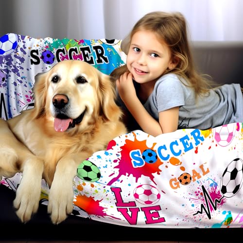 Soccer Girls Blanket Soft Flannel Soccer Blanket Outdoor,Soccer Blankets and Throws Soccer Stuff,Best Soccer Gifts for Boys Girl Adults Soccer Lovers 50"x40"