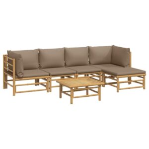 vidaxl 6 piece bamboo patio furniture set with taupe cushions - durable outdoor sectional sofa for garden, deck, or lounge area - modular design with coffee table