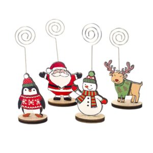 PRETYZOOM 12pcs Christmas Place Card Holder Wire Santa Snowman Photo Stands Table Number Cards Memo Note Clips for Holiday Party Decorations