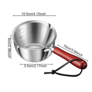 Butter Warmer Pot，Inside with clear scale Small Saucepan with Heat Resistand Wooden Handle and Dual Pour Spout Stainless Steel Small Milk Saucepan(size:300ml)