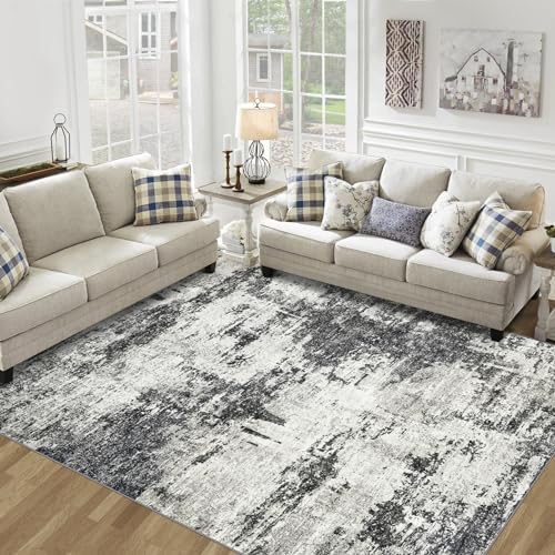 9x12 Area Rugs Living Room Rugs: Large Washable Rug with Anti-Slip Backing Non-Shedding Stain-Resistant Soft Abstract Carpet for Bedroom Dining Room Nursery Home Office - Black