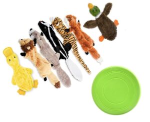 zimpty stuffless squeaky dog toys for small medium large pets-soft fabric- crinkle-squeaky dogs teething chew toys set with toothbrush dog toys and dental chew toys