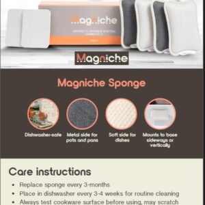 Magniche 4-Pack Premium Kitchen Sponges -REFILLS ONLY- 2-in-1 Dual-Sided Soft Cleaning Dish Sponge & Metal Scrubber, 1-Year Supply, Longer Lasting, Dishwasher Safe Sponges, Eco-Friendly (*No Magnets*)