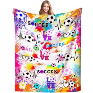 soccer girls blanket soft flannel soccer blanket outdoor,soccer blankets and throws soccer stuff,best soccer gifts for boys girl adults soccer lovers 50"x40"