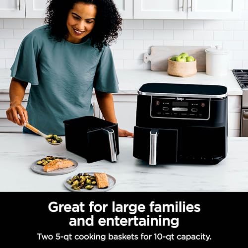 Ninja Air Fryer, Roast, Bake, Air Fry, Crisps, Broil, Reheats, Keep Warm, 10-in-1, Fries, Frozen Food, Veggies, and Meat, Quick Meals, Healthy Meals, Less Oil, 10 QT, Black, DZ302​