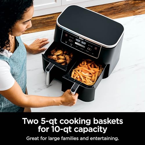 Ninja Air Fryer, Roast, Bake, Air Fry, Crisps, Broil, Reheats, Keep Warm, 10-in-1, Fries, Frozen Food, Veggies, and Meat, Quick Meals, Healthy Meals, Less Oil, 10 QT, Black, DZ302​