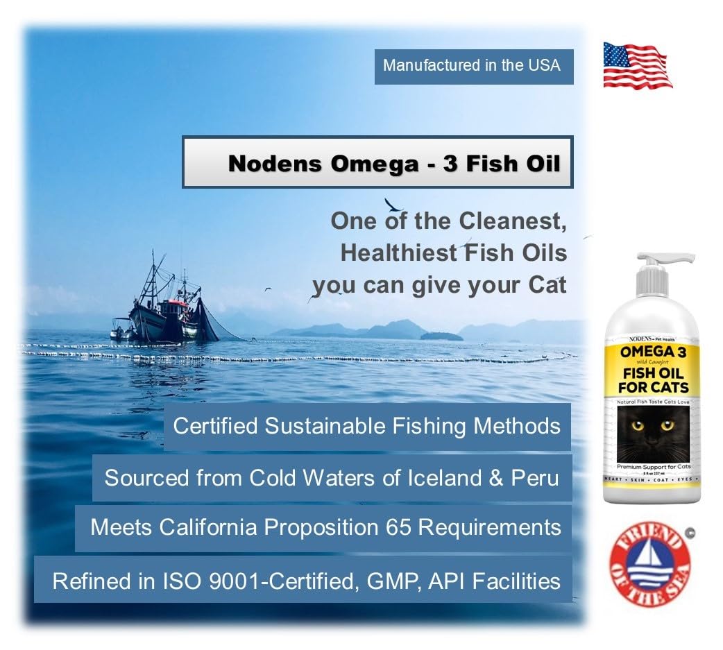 Fish Oil for Cats Natural Omega 3 Fish Oil Liquid for Pets - Cat Shedding Products, Cat Dandruff - Omega 3 Fish Oil for Cats Hairballs - Cat Health Supplies Omega 3 for Cat Vitamins and Supplements