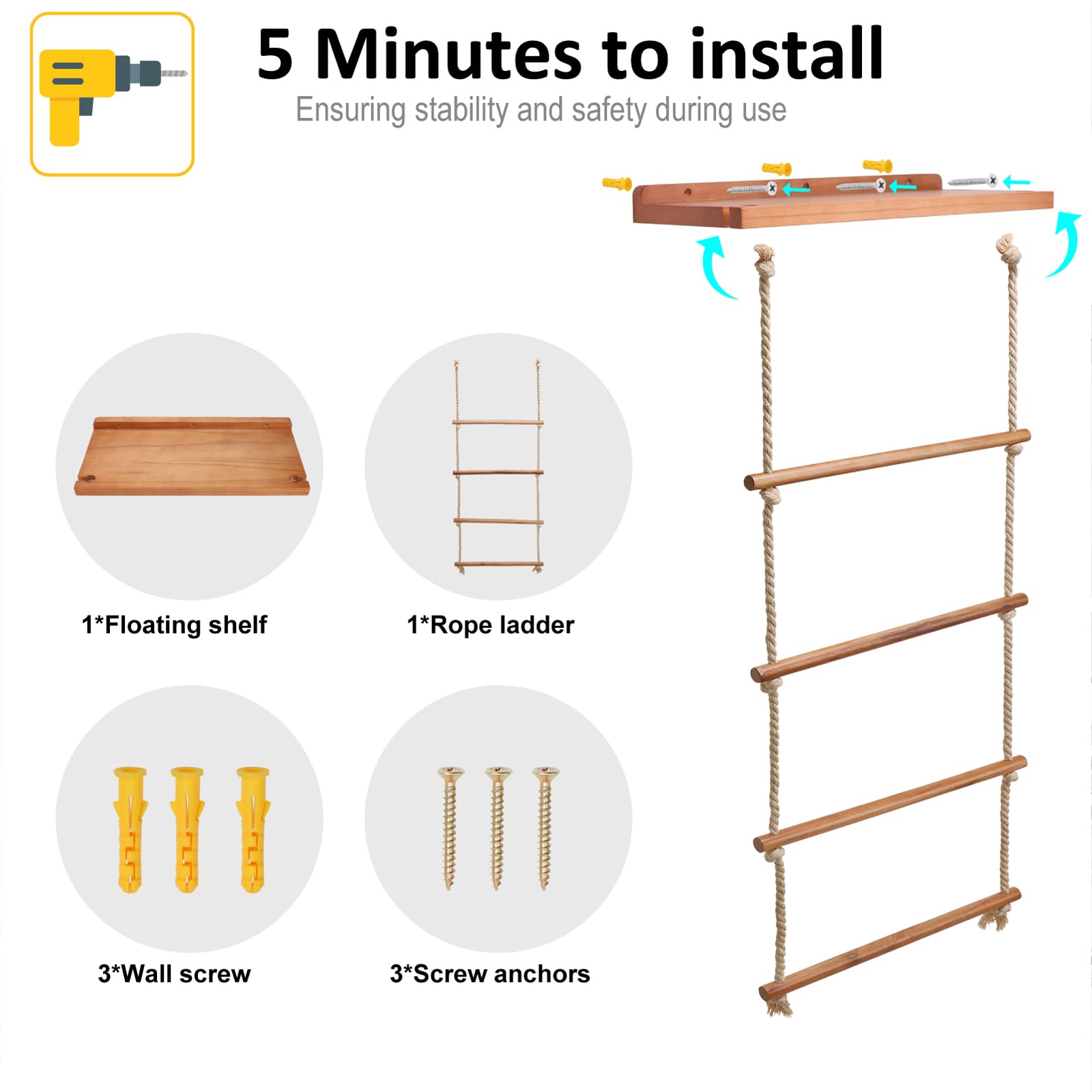 Gomyrod 5-Layer Wooden Blanket Ladder, 2-in-1 Towel Racks Blanket Quilt Towel Holder Rack Decorative Ladder, Storage Ladder Quilt Rack Blanket Holder, Ladder Shelves for Bathroom,Living Room,Bedroom