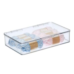 mdesign shallow plastic craft stackable storage organizer w/hinged lid - easy-to-carry crayon, bead, sewing, hobby supply container - arts and crafts organizer storage box - lumiere collection, clear