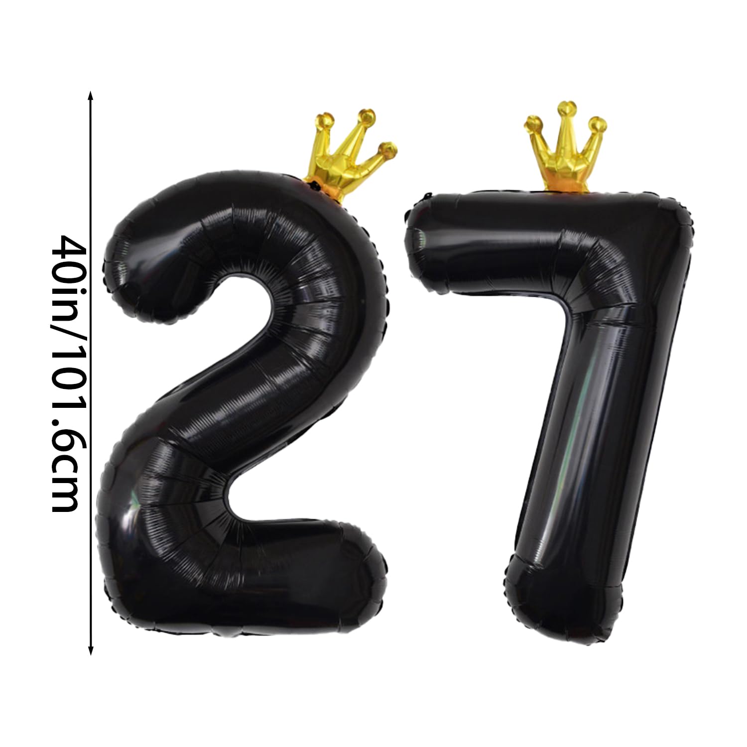 YFHVJTKO 40 Inch Number 27 Black Crown Balloon Set,27th Celebration Decorations for Happy 27th Birthday Party Wedding Bridal Shower Engagement Photo Shoot Anniversary Decoration, Black 27 Balloon