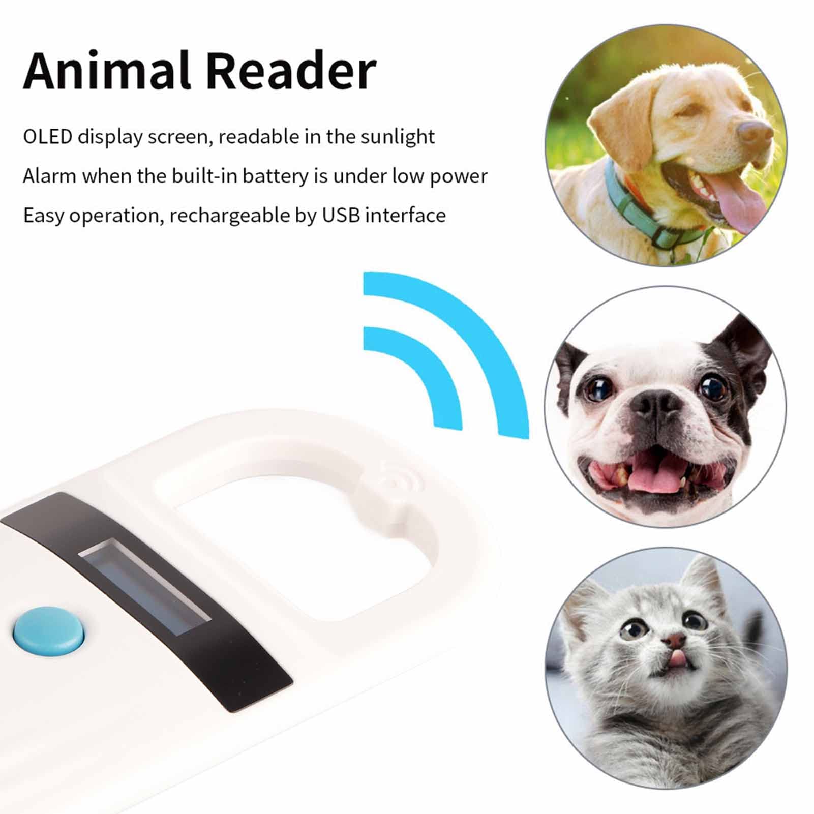 Microchip Reader, Pet Microchip Scanner with 0.91 Inch High Brightness OLED Display, Universal Handheld Animal Chip Reader, Pet ID Microchip Scanner, for Animal Tracking