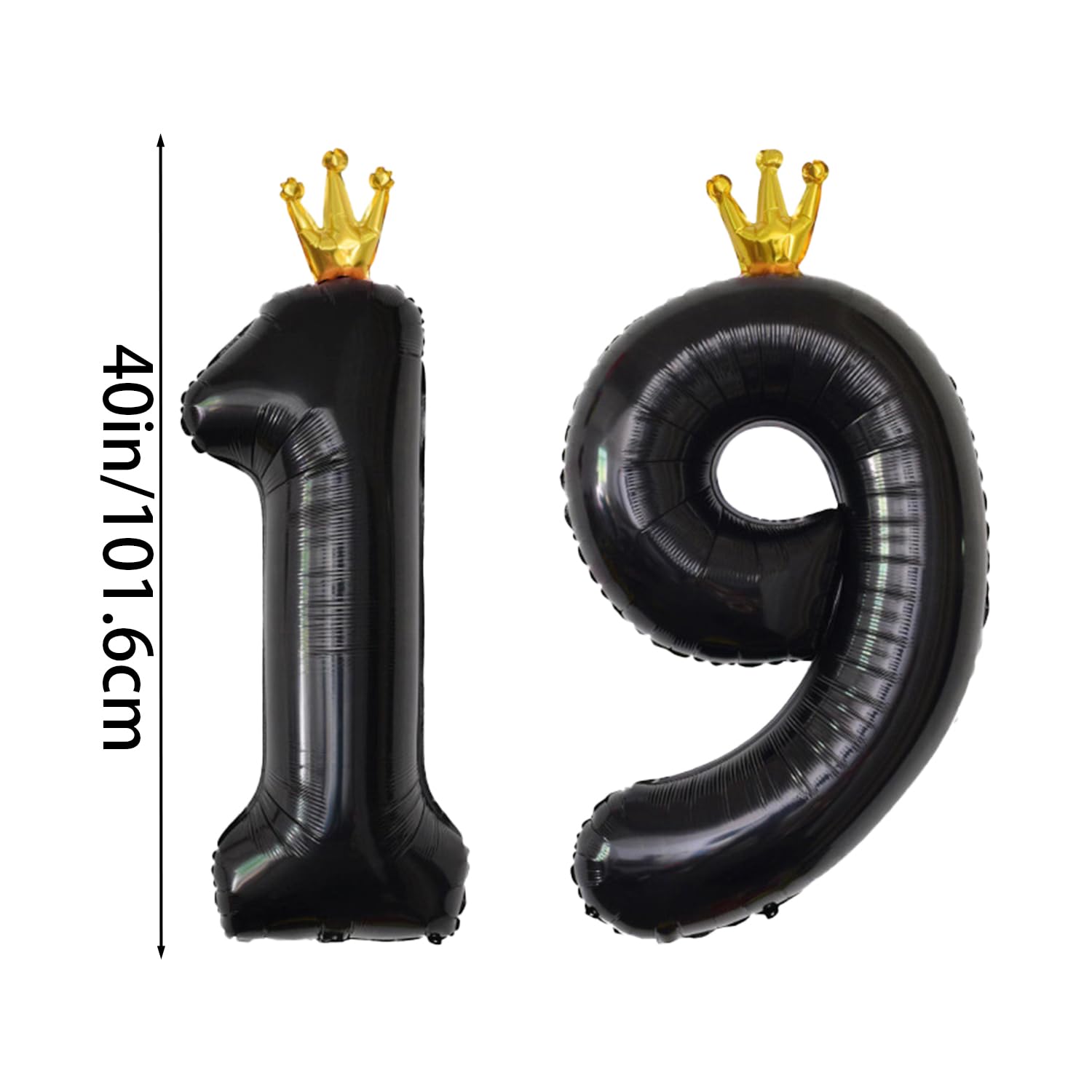 YFHVJTKO 40 Inch Number 19 Black Crown Balloon Set,19th Celebration Decorations for Happy 19th Birthday Party Wedding Bridal Shower Engagement Photo Shoot Anniversary Decoration, Black 19 Balloon