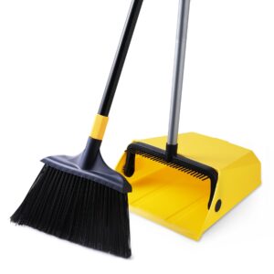 yocada heavy duty broom and dustpan set with comb commercial outdoor indoor for courtyard garage lobby mall market floor home kitchen room office pet hair rubbish