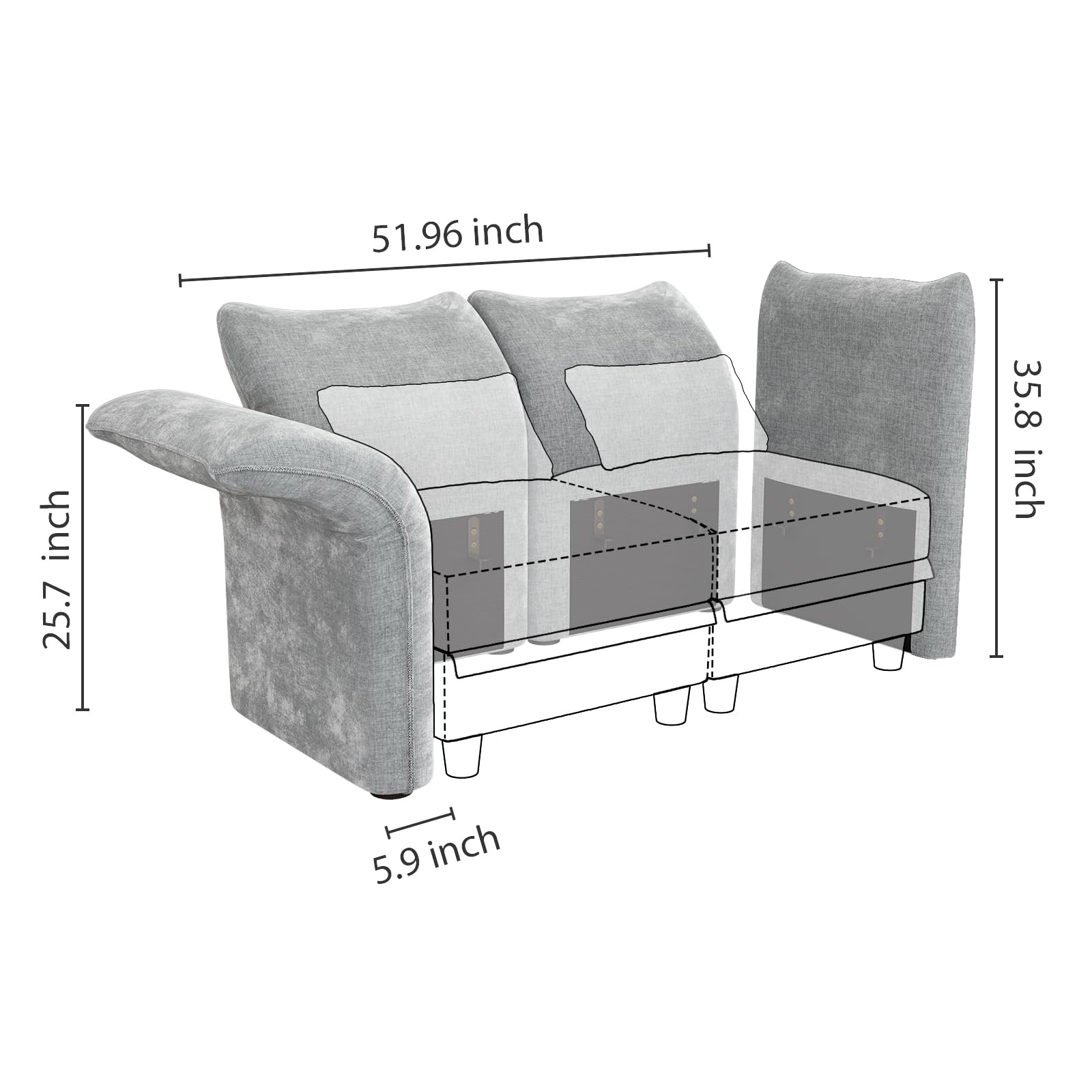 LLappuil 1 Pair of Module Armrest for Sectional Sofa Couch with Adjustable Angle, Interchangeable to Backrest, Chenille, Grey