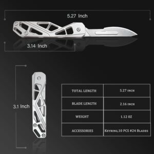 QZL Scalpel Knife, Folding Pocket Knife for Men, Small Keychain Knife, EDC Utility knife, Surgical Knives with 10pcs #24 Replaceable Blades, Razor Knives for Outdoor Skinning