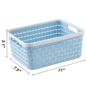 ANNIYA Plastic Storage Bin Baskets, Toilet Paper Basket for Bathroom, Plastic Organizer Shower Caddy with Handles for Living Room (Blue 2 Pack)