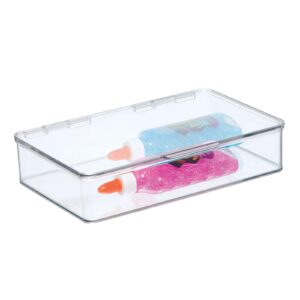 mDesign Shallow Plastic Craft Stackable Storage Organizer w/Hinged Lid - Easy-to-Carry Crayon, Bead, Sewing, Hobby Supply Container - Arts and Crafts Organizer Storage Box - Lumiere Collection, Clear