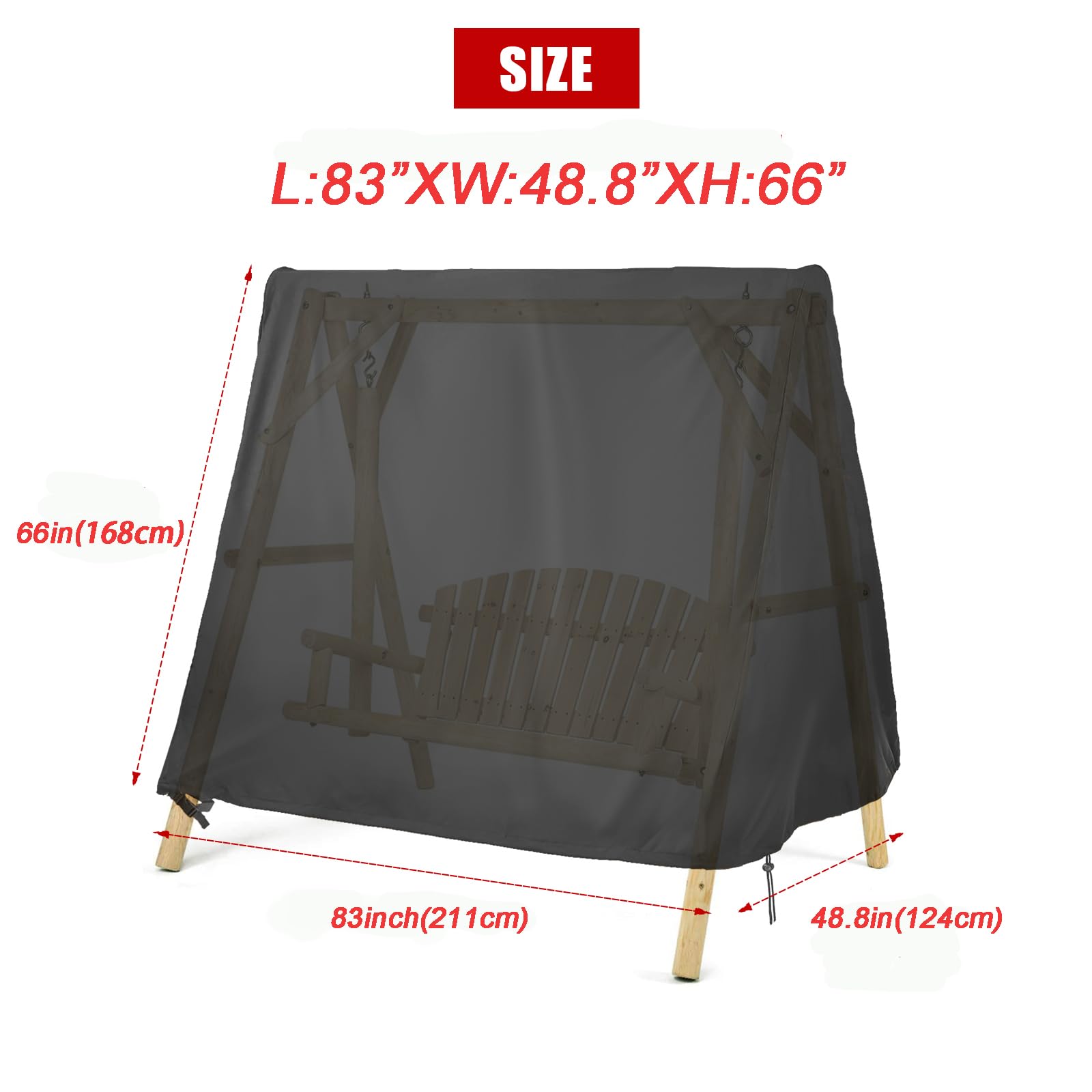 Elegoro Outdoor Swing Cover, A Frame Patio Swing Cover,Swing Cover for Outdoor Furniture Porch Cover Glider Hammock Cover Waterproof (83''LX48.8''WX66''H)