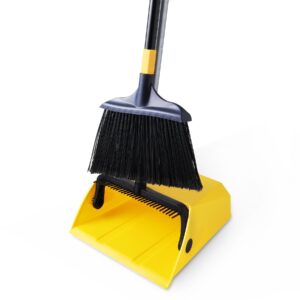 Yocada Heavy Duty Broom and Dustpan Set with Comb Commercial Outdoor Indoor for Courtyard Garage Lobby Mall Market Floor Home Kitchen Room Office Pet Hair Rubbish