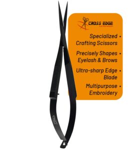 cross edge spring scissors 5 inch straight stainless steel precision eyebrow & eyelash shaping & trimming scissor, snips squeeze scissors, embroidery, knitting micro tip craft scissors (black)