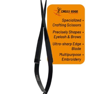 Cross Edge Spring Scissors 5 Inch straight Stainless Steel Precision Eyebrow & Eyelash Shaping & Trimming Scissor, Snips Squeeze Scissors, Embroidery, Knitting Micro Tip Craft Scissors (Black)