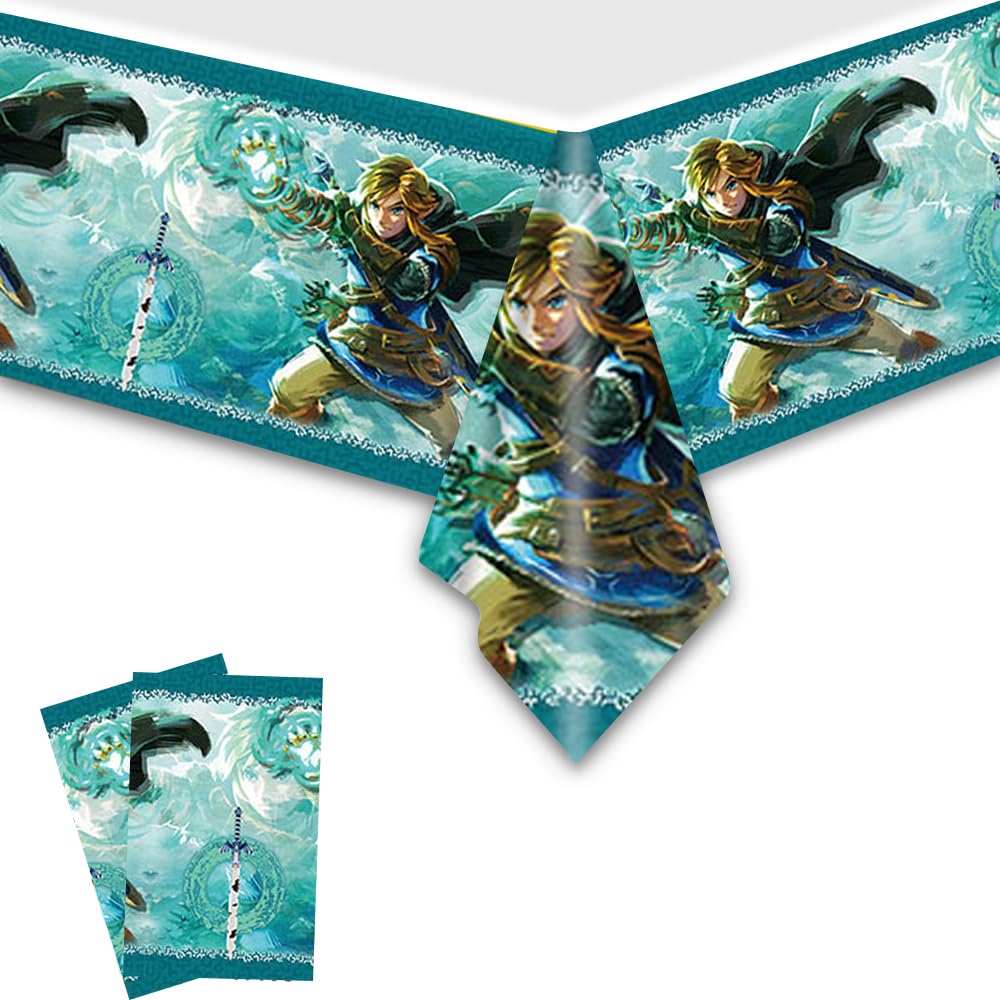 Fuyhiuous 2Pacs Tablecloth Disposable Tablecover for Zelda Birthday Party Supplies and Decorations for Kid Boy Baby Shower Rectangle Tables 70"X42"