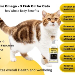 Fish Oil for Cats Natural Omega 3 Fish Oil Liquid for Pets - Cat Shedding Products, Cat Dandruff - Omega 3 Fish Oil for Cats Hairballs - Cat Health Supplies Omega 3 for Cat Vitamins and Supplements