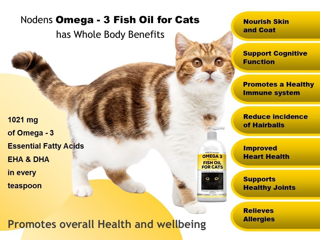 Fish Oil for Cats Natural Omega 3 Fish Oil Liquid for Pets - Cat Shedding Products, Cat Dandruff - Omega 3 Fish Oil for Cats Hairballs - Cat Health Supplies Omega 3 for Cat Vitamins and Supplements