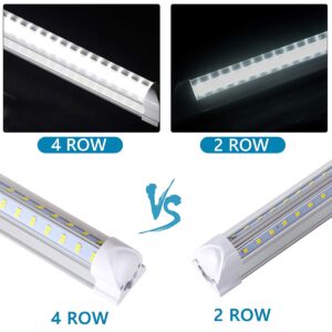 4 Pack 4FT LED Shop Light, 72W 9500LM 5000K, Daylight White, 4 Row V Shape, Clear Cover, Hight Output, Linkable Shop Lights, T8 LED Tube Lights, 4 LED shop lights for garage 4 foot with plug