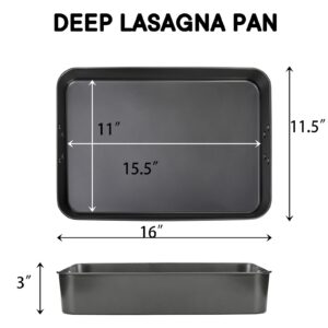 Jucoan Lasagna Pan Deep, 16 x 11.5 x 3 Inch Rectangle Cake Pan Casserole Dishes for Oven, Large Baking Pan Roasting Pan Brownies Pan for Thanksgiving Christmas Wedding Housewarming Gifts, Dishwasher Safe