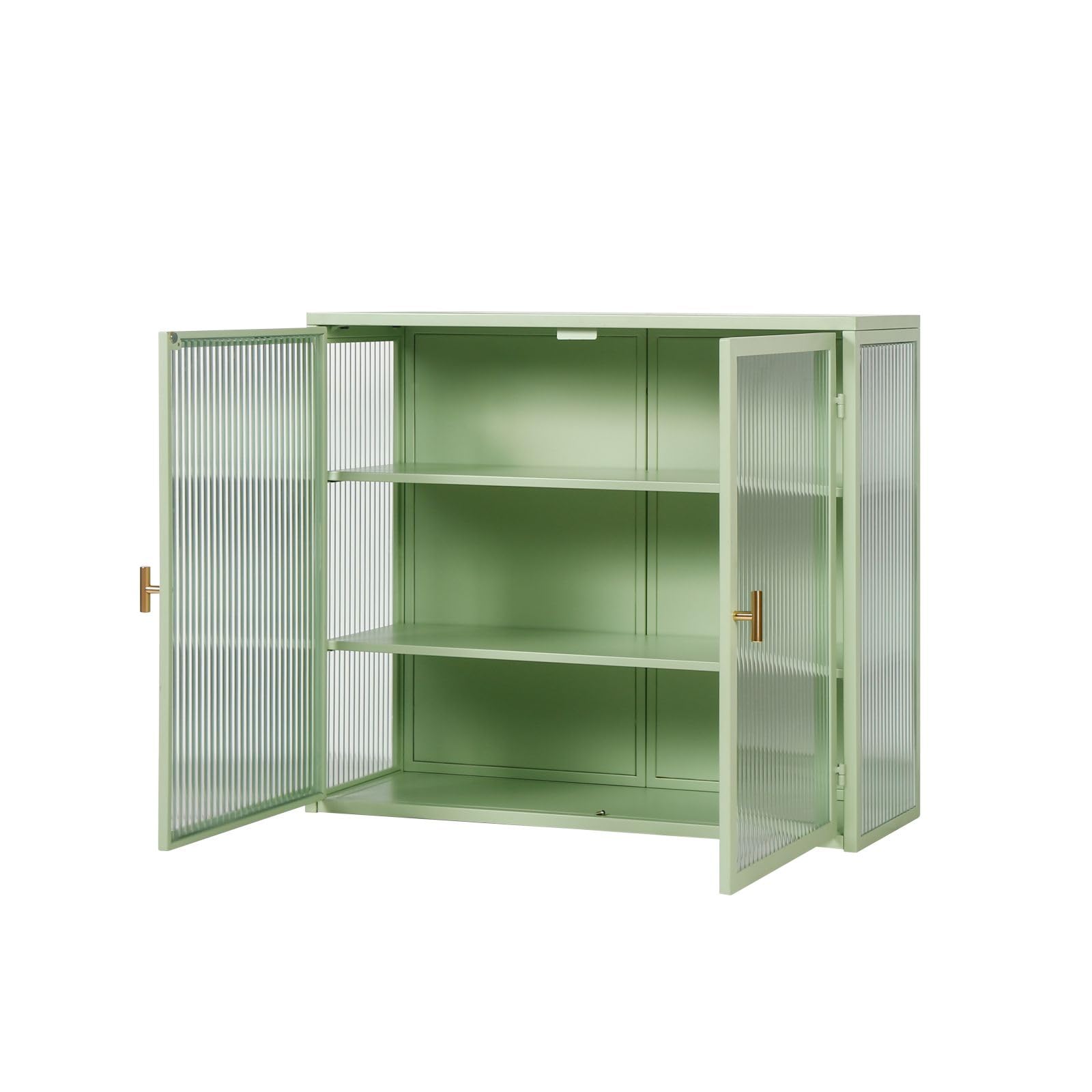 SPOFLYINN Removable Wooden Wall Cabinet Double Windowpane Glass Doors Bathroom Wall Cabinet Over The Toilet Adjustable Shelves Green Iron+Tempered Glass 1 PHO_10ZU Rectangular