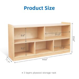 OOOK Montessori Shelf 5-Section Wooden Storage Cabinet, 2-Shelf Toy Organizers and Storage, Kids Classroom Organizer, Playroom, Daycare and Preschool